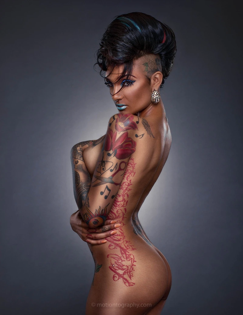 boudoir photography tattooed woman mohawk by Motiontography