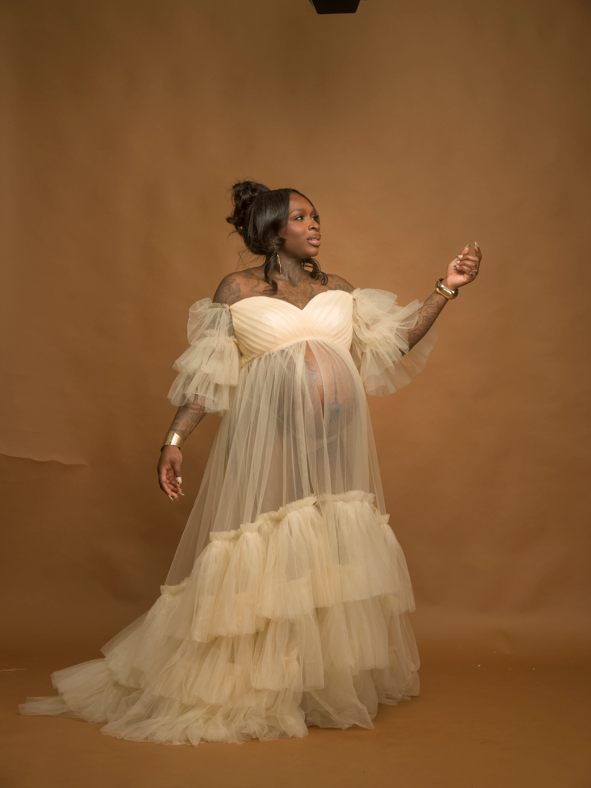 elegant flowing-gown maternity portrait before editing by Motiontography