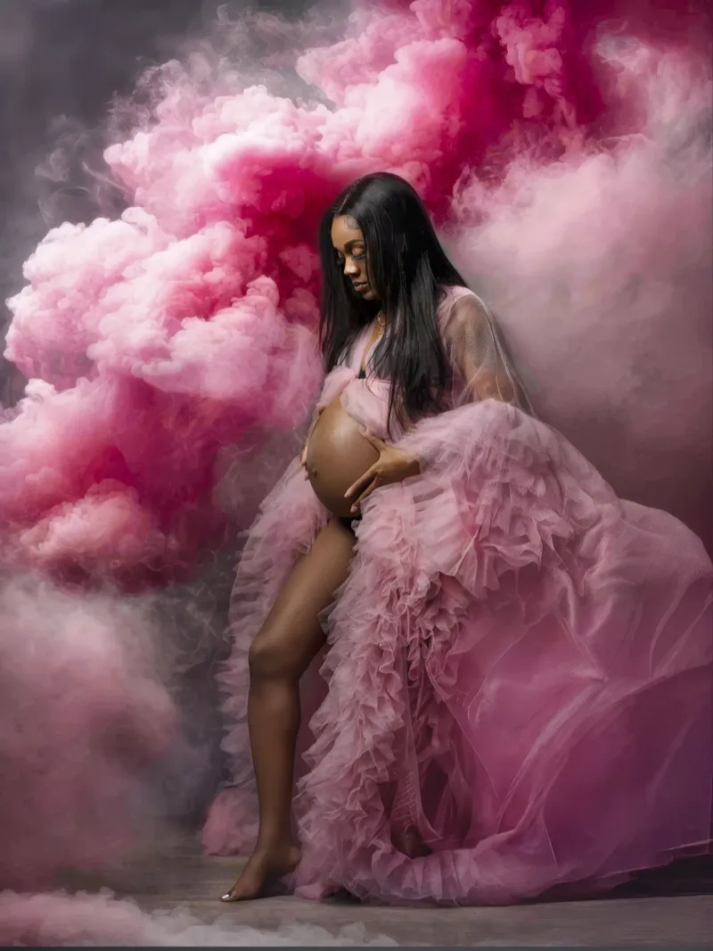 Pink tulle gown studio portrait