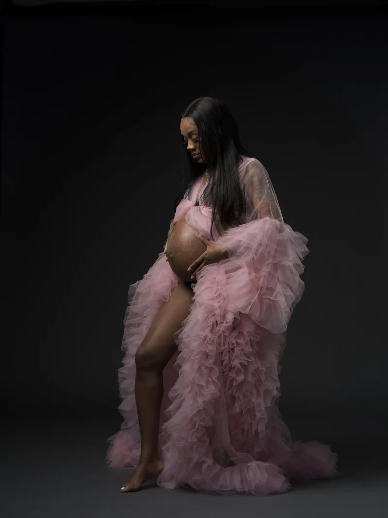 maternity pink smoke before retouching by Motiontography