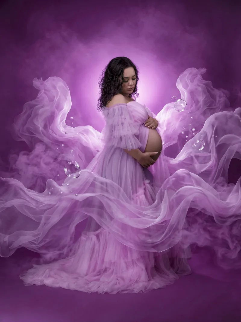 Pink smoke and tulle fine-art maternity composite by Motiontography Hampton Roads