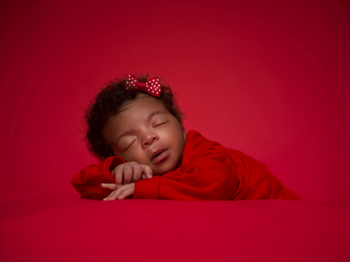 Close-up portrait of peaceful sleeping newborn baby at Motiontography studio