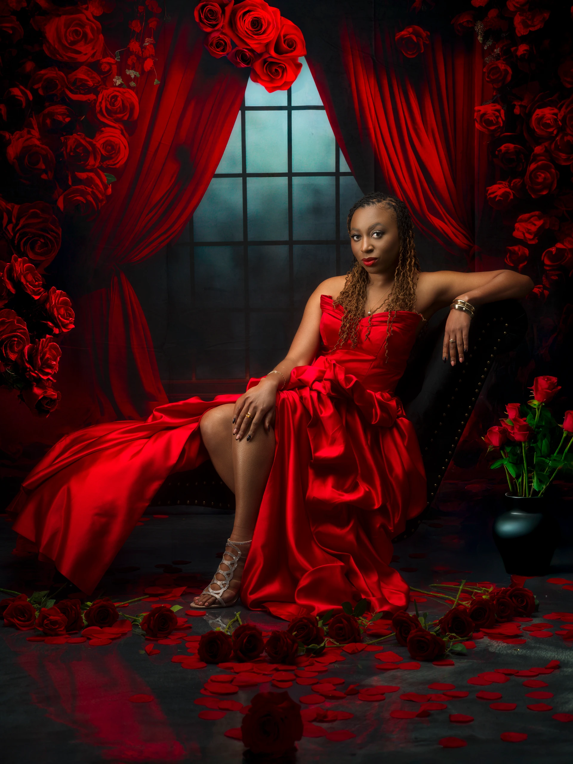 red rose glamour portrait dramatic after by Motiontography