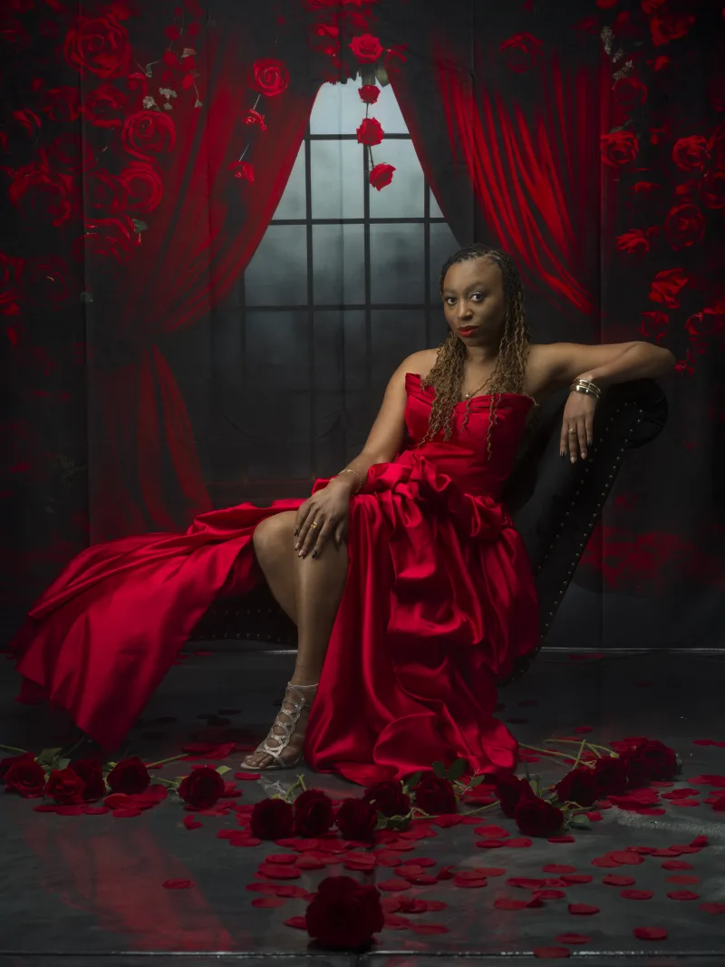 glamour red editorial before retouching by Motiontography